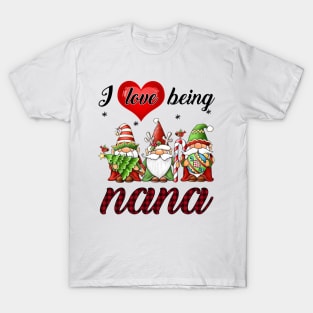 I Love Being Nana Gnomes Red Plaid T-Shirt